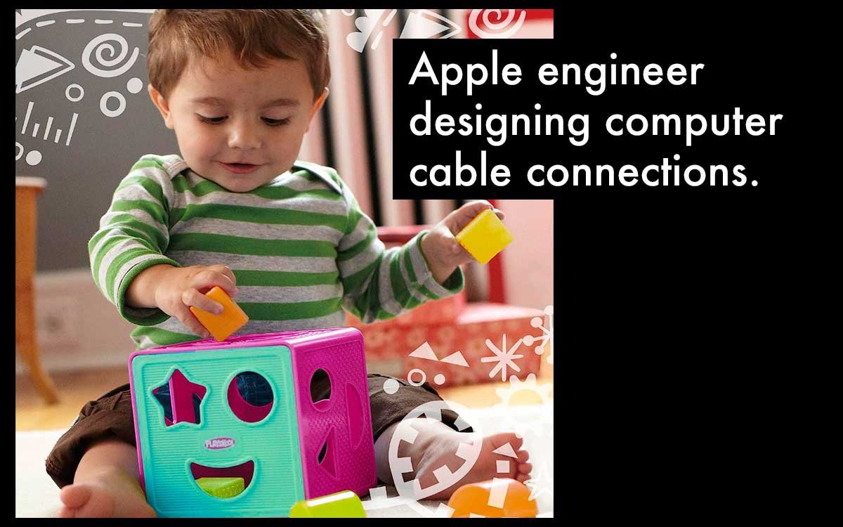 Apple Engineers using PlaySkool toy to design cable connections