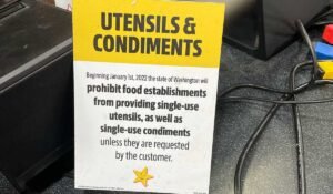 State notice banning "single-use condiments" unless requested by customer