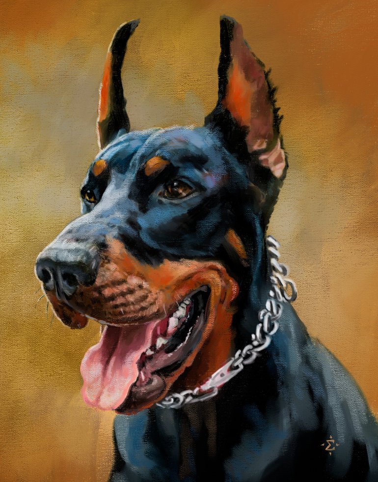 portrait of a Doberman named Kai