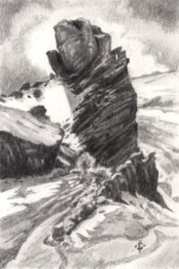 Graphite 6x4 artwork, RedRocks-01, Snow and Rocks Series