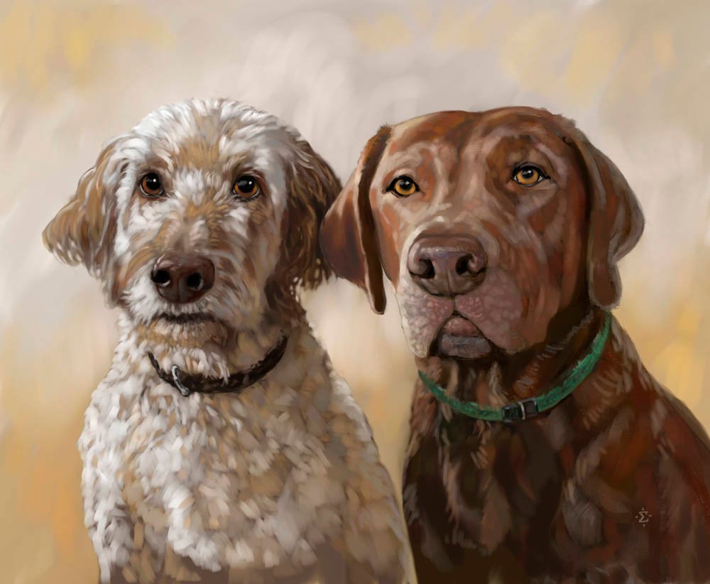 Two dogs, painted from separate reference photos