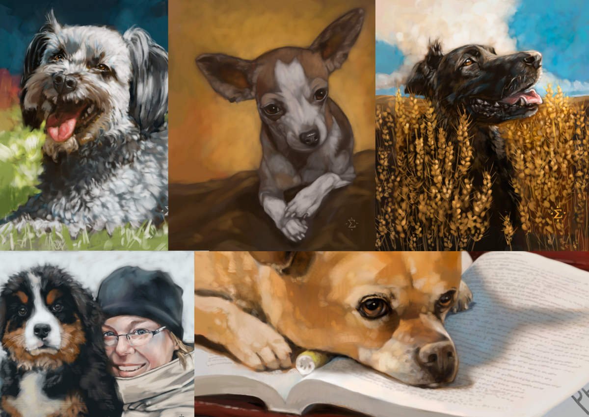 collage of dog portraits